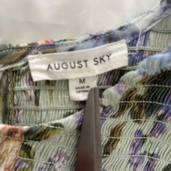 August Sky Floral Empire Waist Flutter Sleeve Smocked Bodice Tiered Maxi Size M - Picture 4 of 8